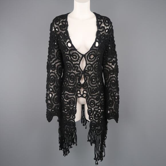 MATSUDA Size M Black Wool Crochet Fringe Cardigan - Picture 1 of 1